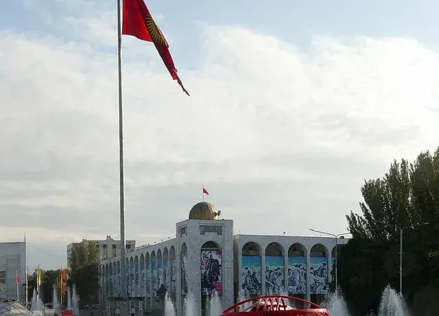 The flag of Kyrgyzstan above Ala-Too square